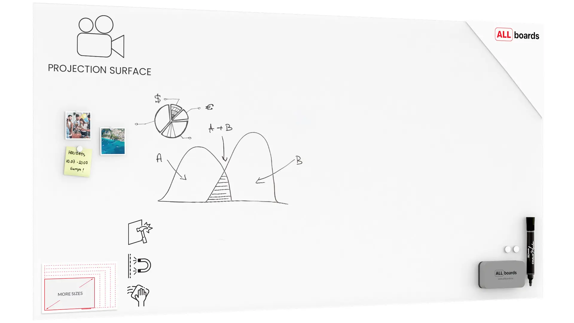 Matte Magnetic Projection Glass Board 200×100 cm + FREE Accessories