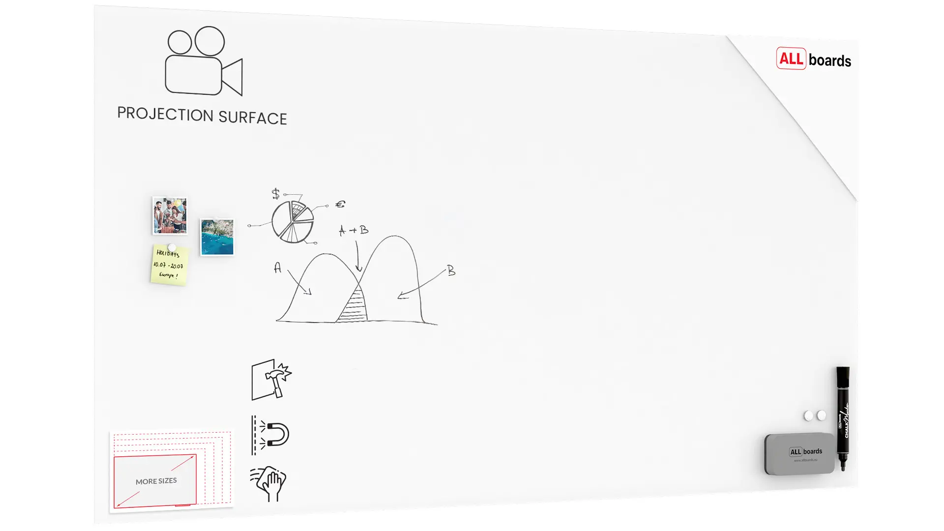 Matte Magnetic Projection Glass Board 220×120 cm + FREE Accessories