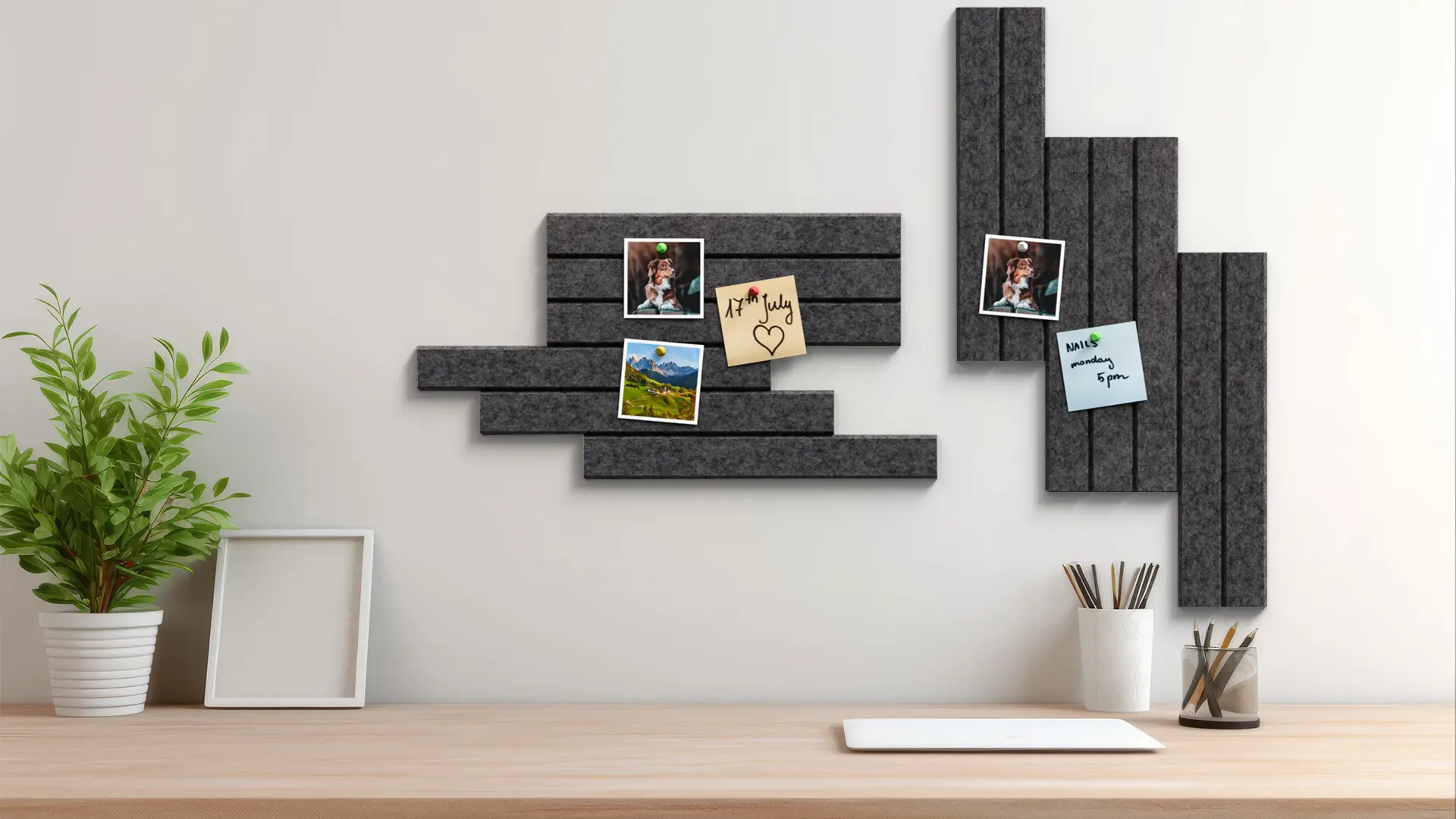 Felt Wall Panels 90x60 cm — Self-Adhesive Notice Board Tiles - Dark Grey - Image 4