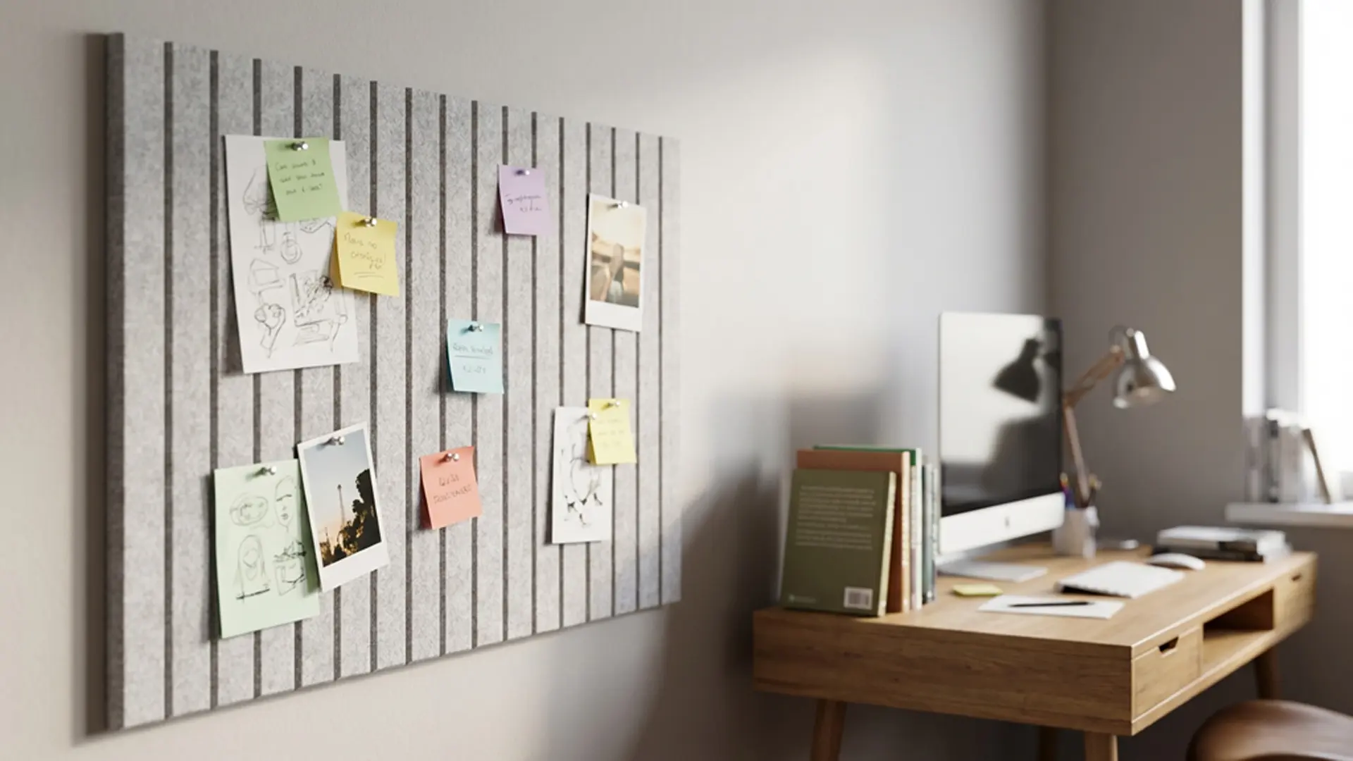 Felt Wall Panels 90x60 cm — Self-Adhesive Notice Board Tiles - Grey - Image 3