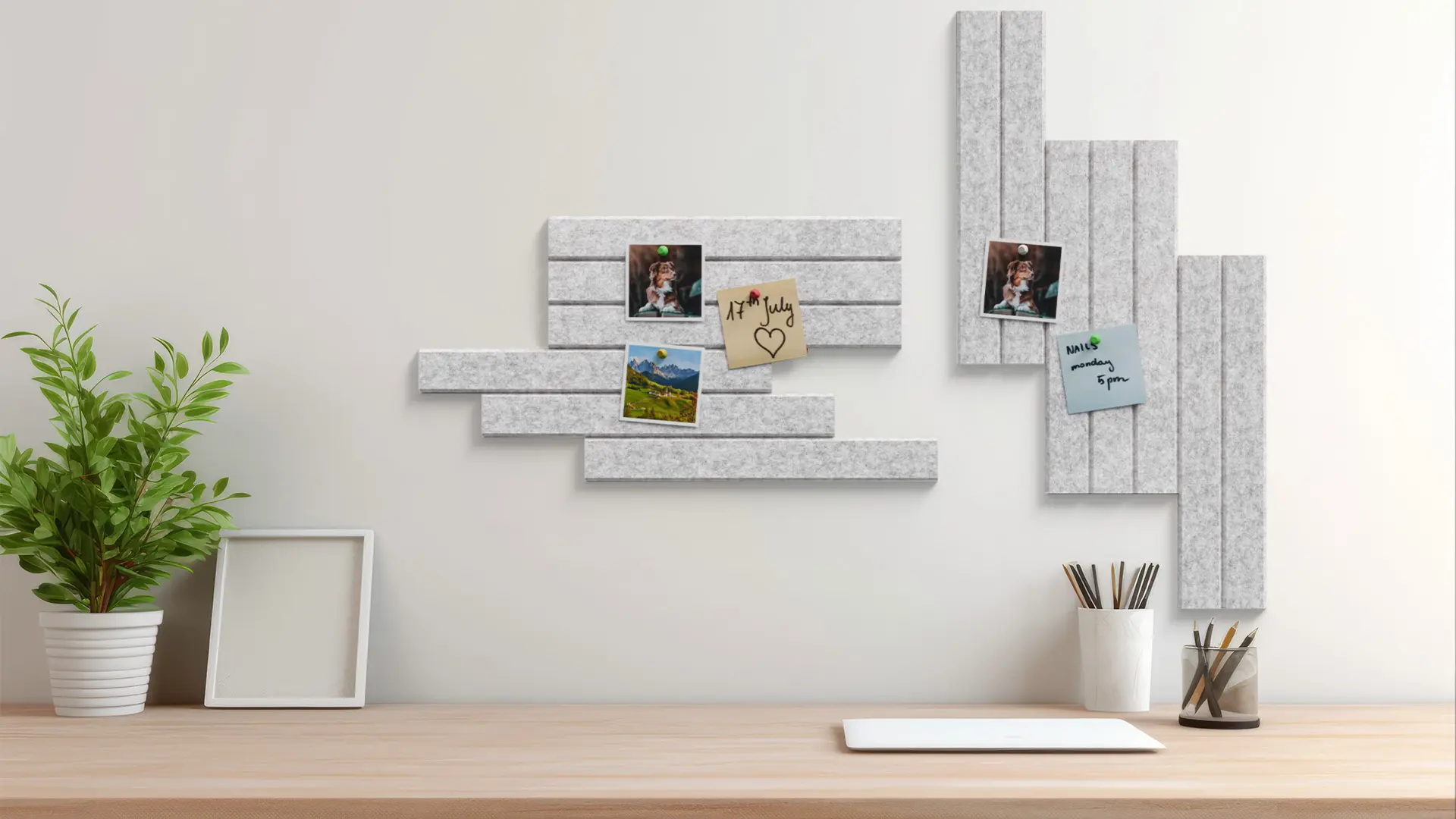Felt Wall Panels 90x60 cm — Self-Adhesive Notice Board Tiles - Grey - Image 4