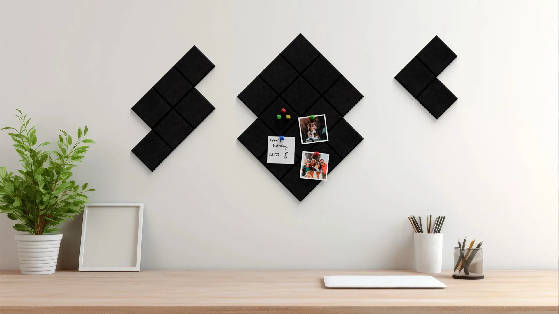 Felt Wall Panels 60×60 cm — Self-Adhesive Notice Board Tiles - Black - Image 4