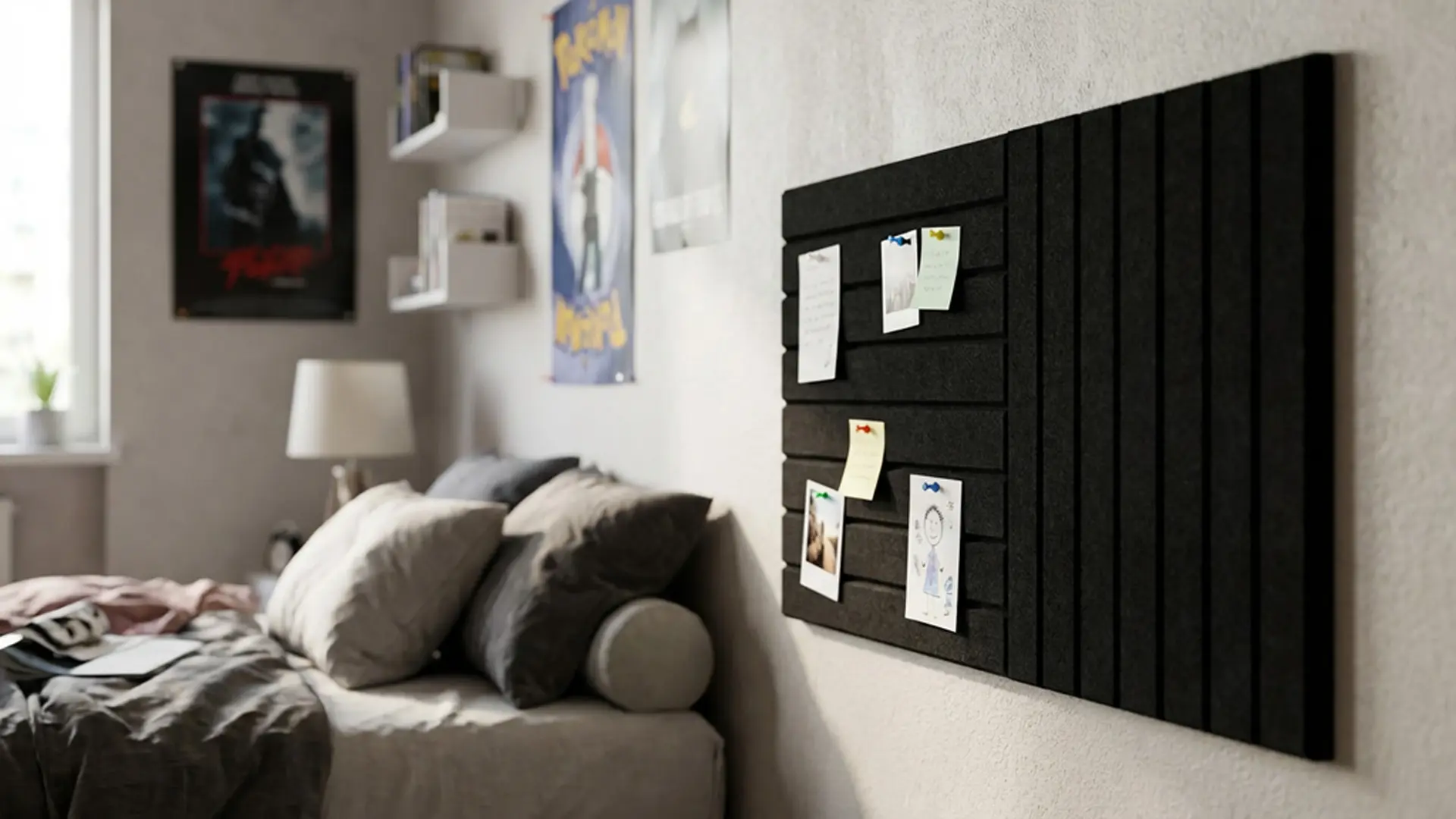 Felt Wall Panels 80x40 cm — Self-Adhesive Notice Board Tiles - Black - Image 3