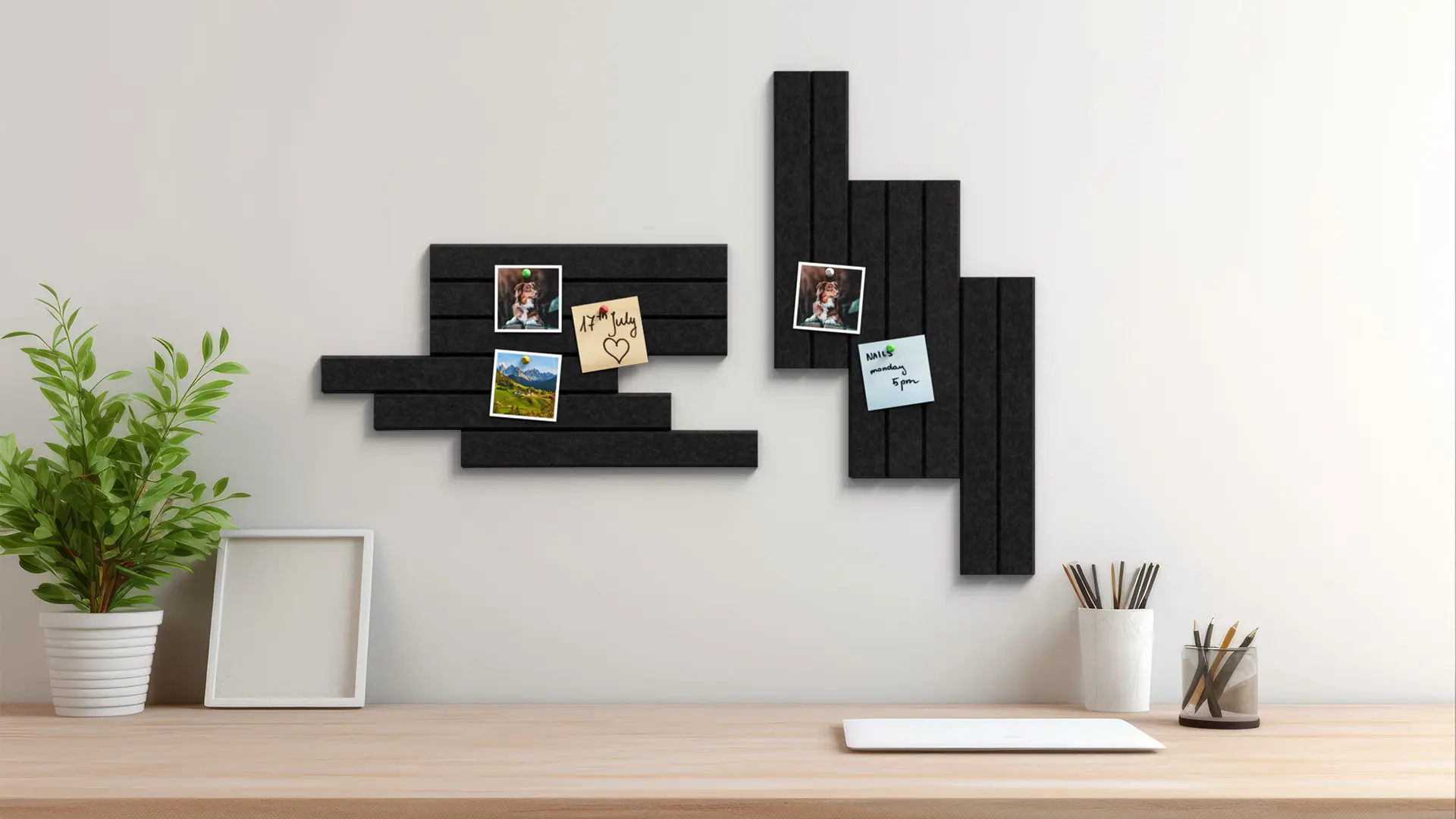 Felt Wall Panels 80x40 cm — Self-Adhesive Notice Board Tiles - Black - Image 4
