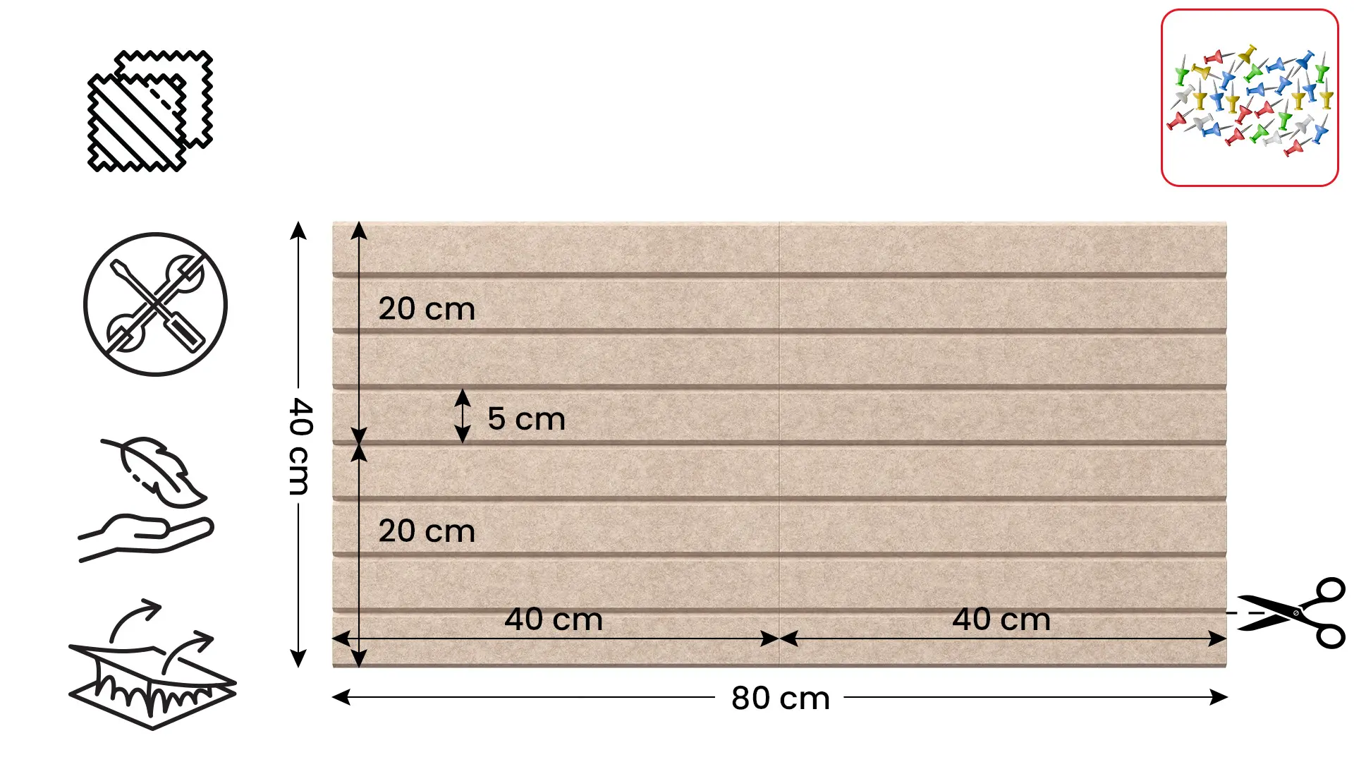 Felt Wall Panels 80x40 cm — Self-Adhesive Notice Board Tiles - Camel Brown - Image 2