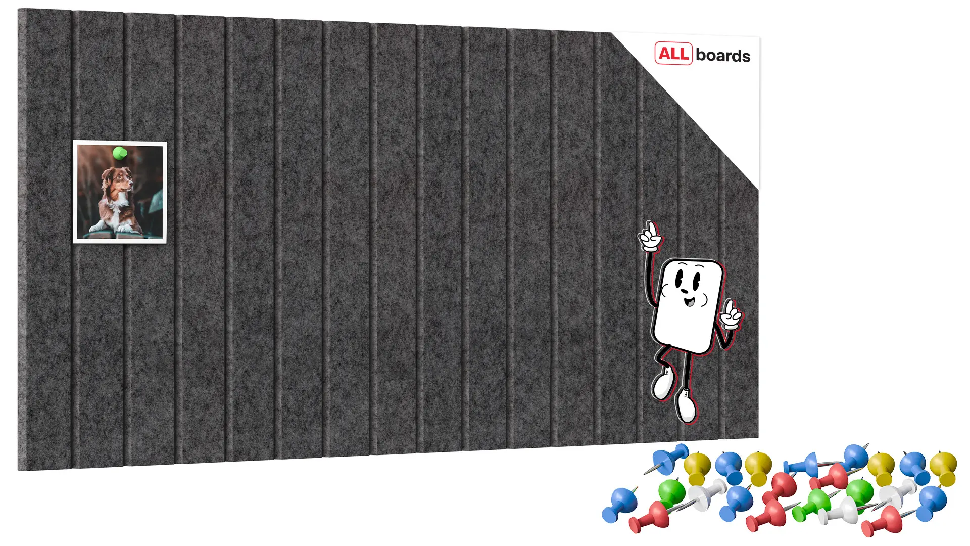 Felt Wall Panels 80x40 cm — Self-Adhesive Notice Board Tiles - Dark Grey