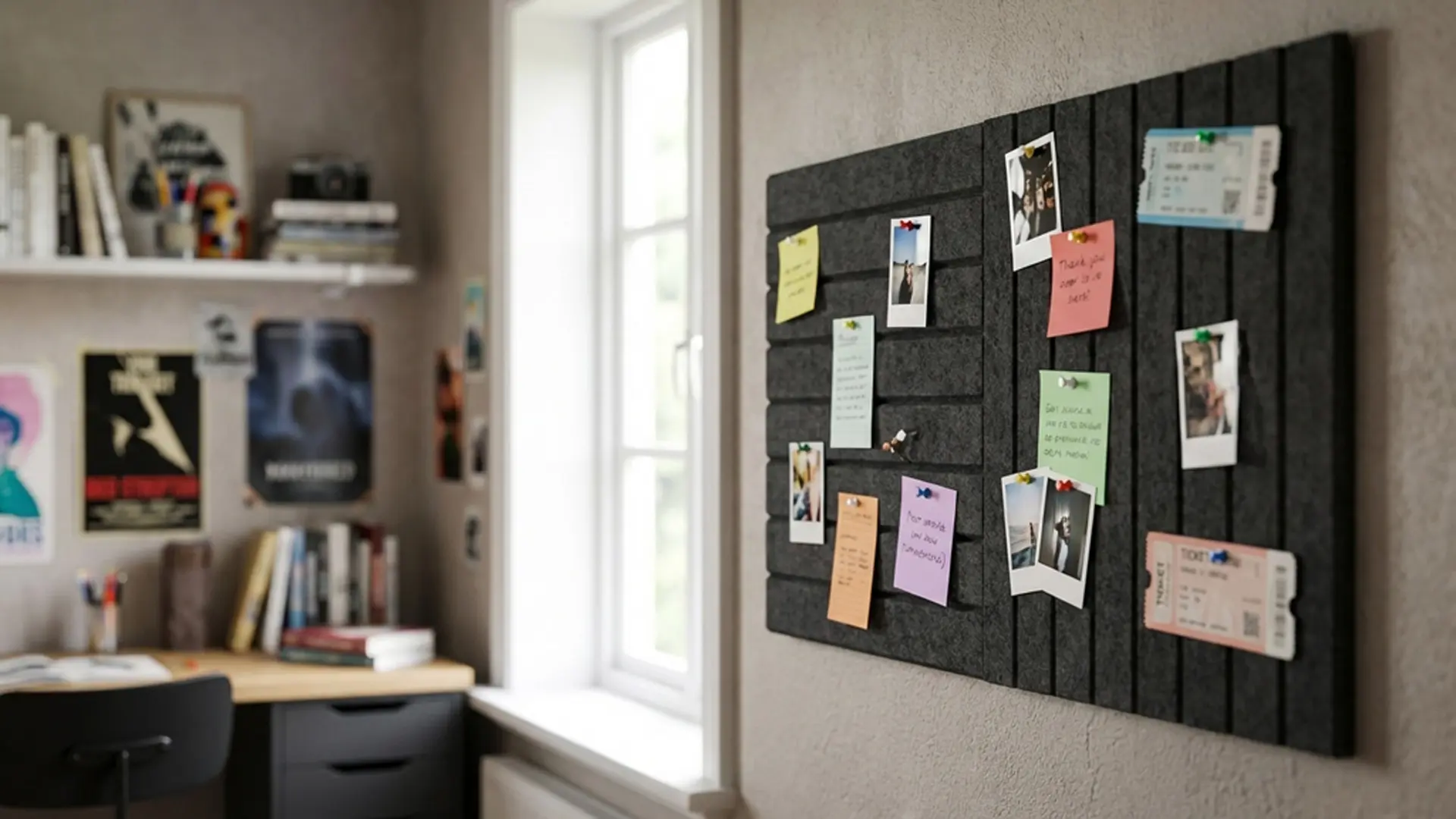 Felt Wall Panels 80x40 cm — Self-Adhesive Notice Board Tiles - Dark Grey - Image 3