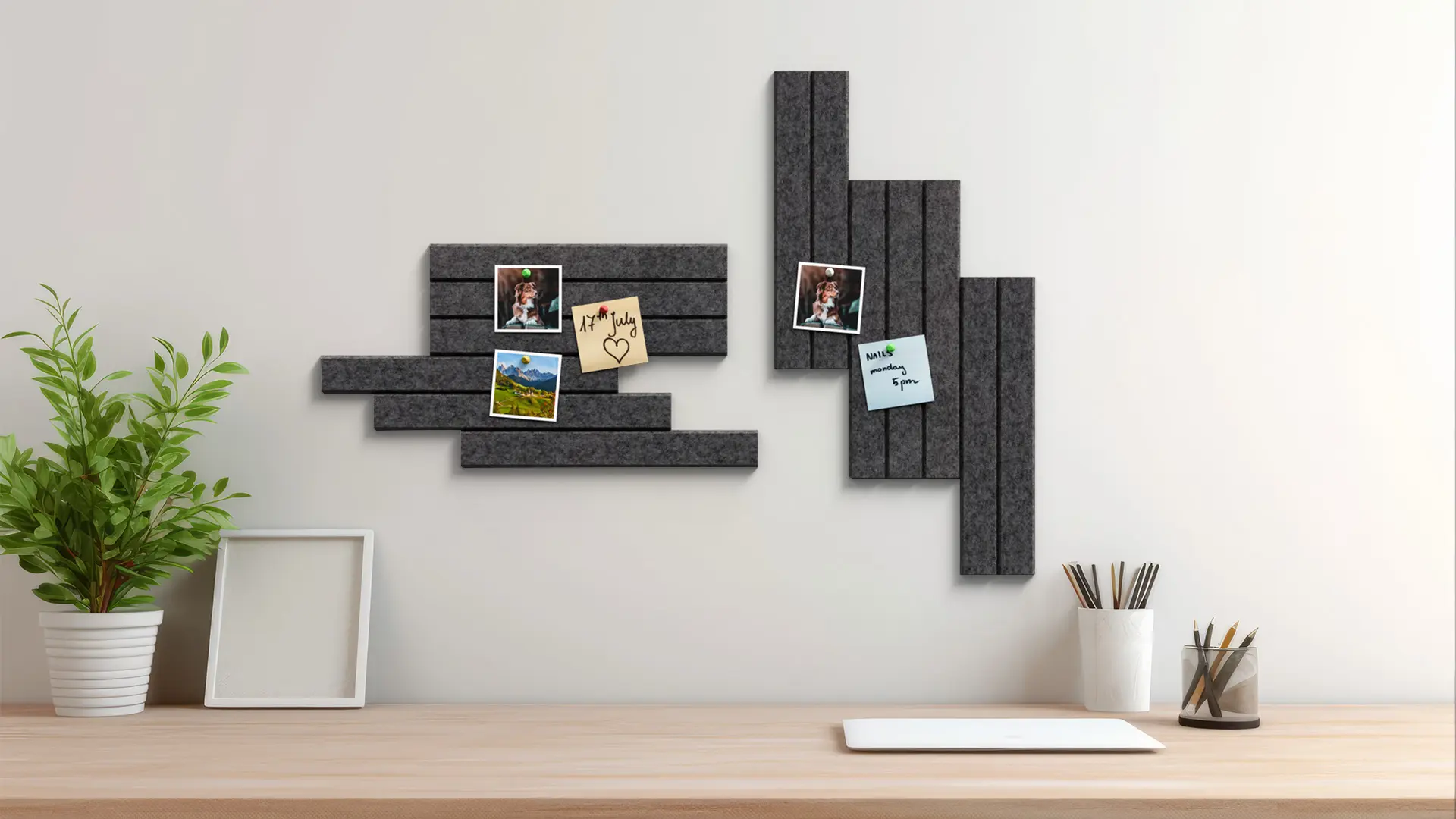 Felt Wall Panels 80x40 cm — Self-Adhesive Notice Board Tiles - Dark Grey - Image 4