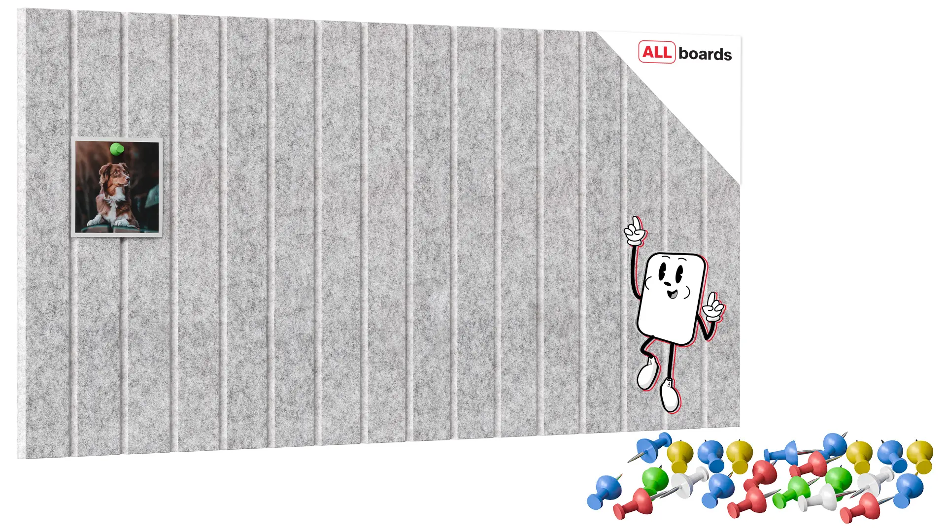 Felt Wall Panels 80x40 cm — Self-Adhesive Notice Board Tiles - Grey