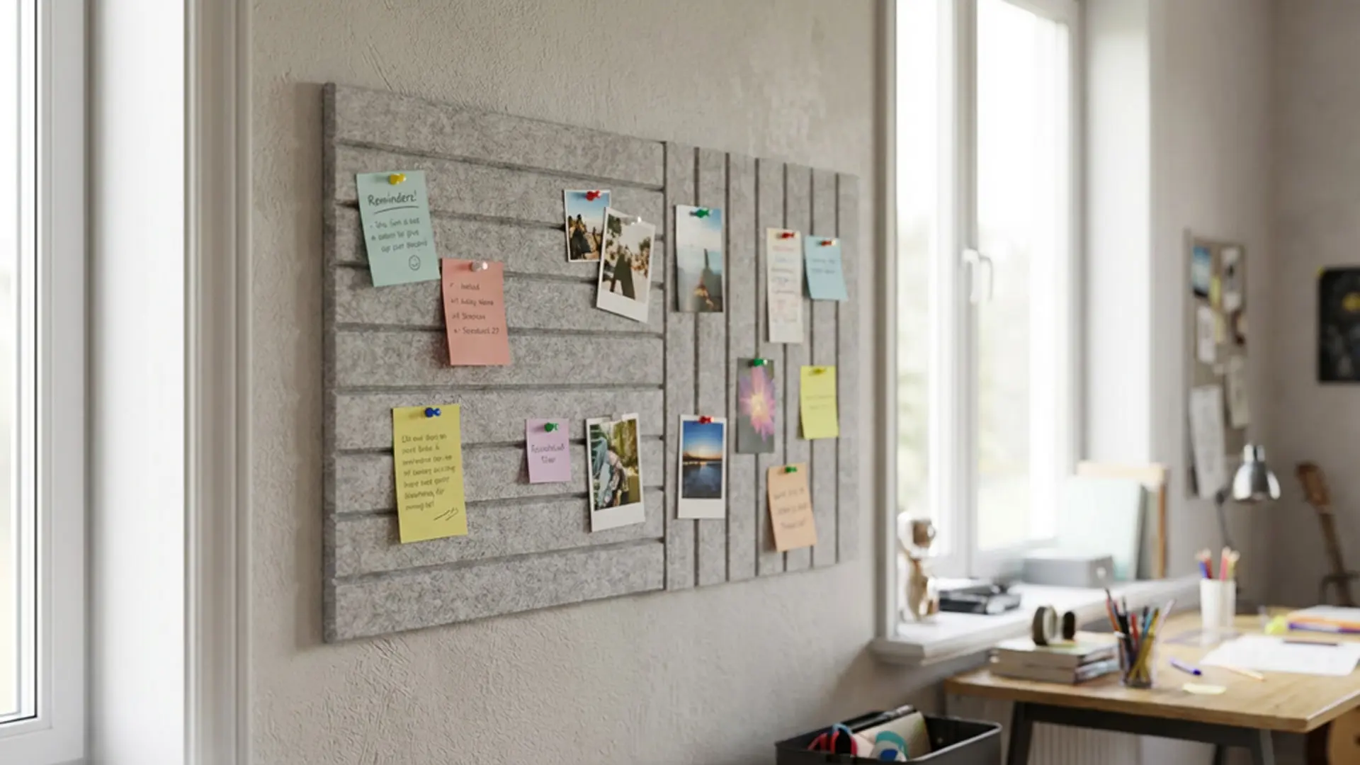 Felt Wall Panels 80x40 cm — Self-Adhesive Notice Board Tiles - Grey - Image 3