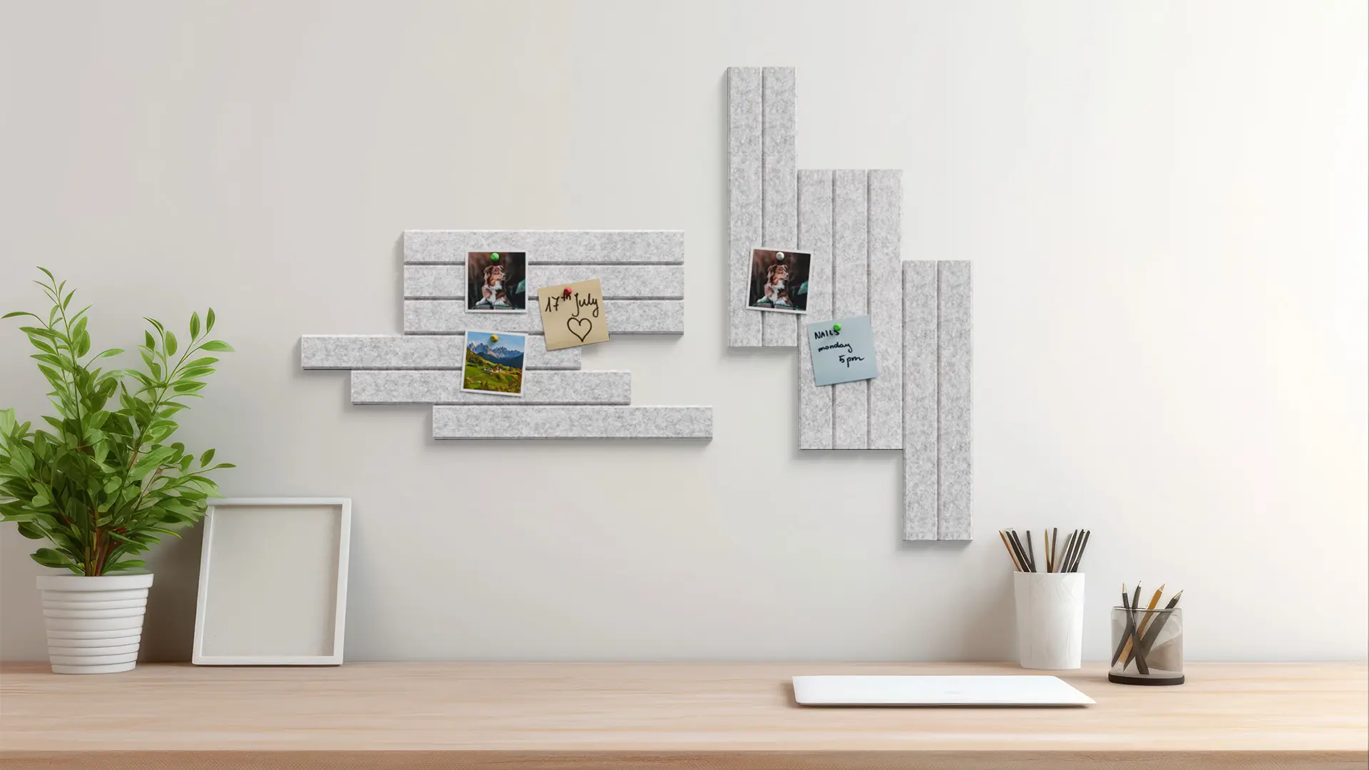 Felt Wall Panels 80x40 cm — Self-Adhesive Notice Board Tiles - Grey - Image 4