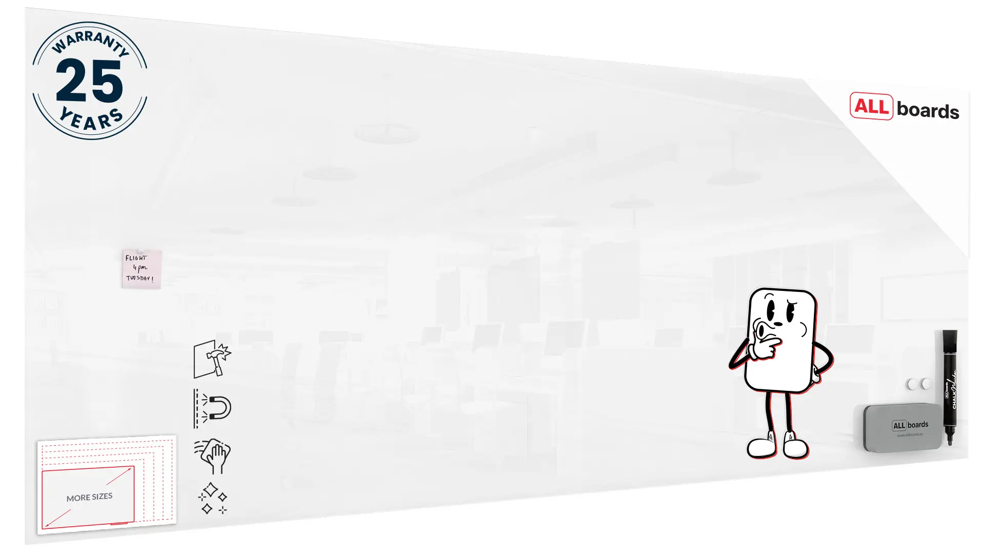 Magnetic glass board 300x120 cm PREMIUM SUPERWHITE (super white) + with Bonus Accessories