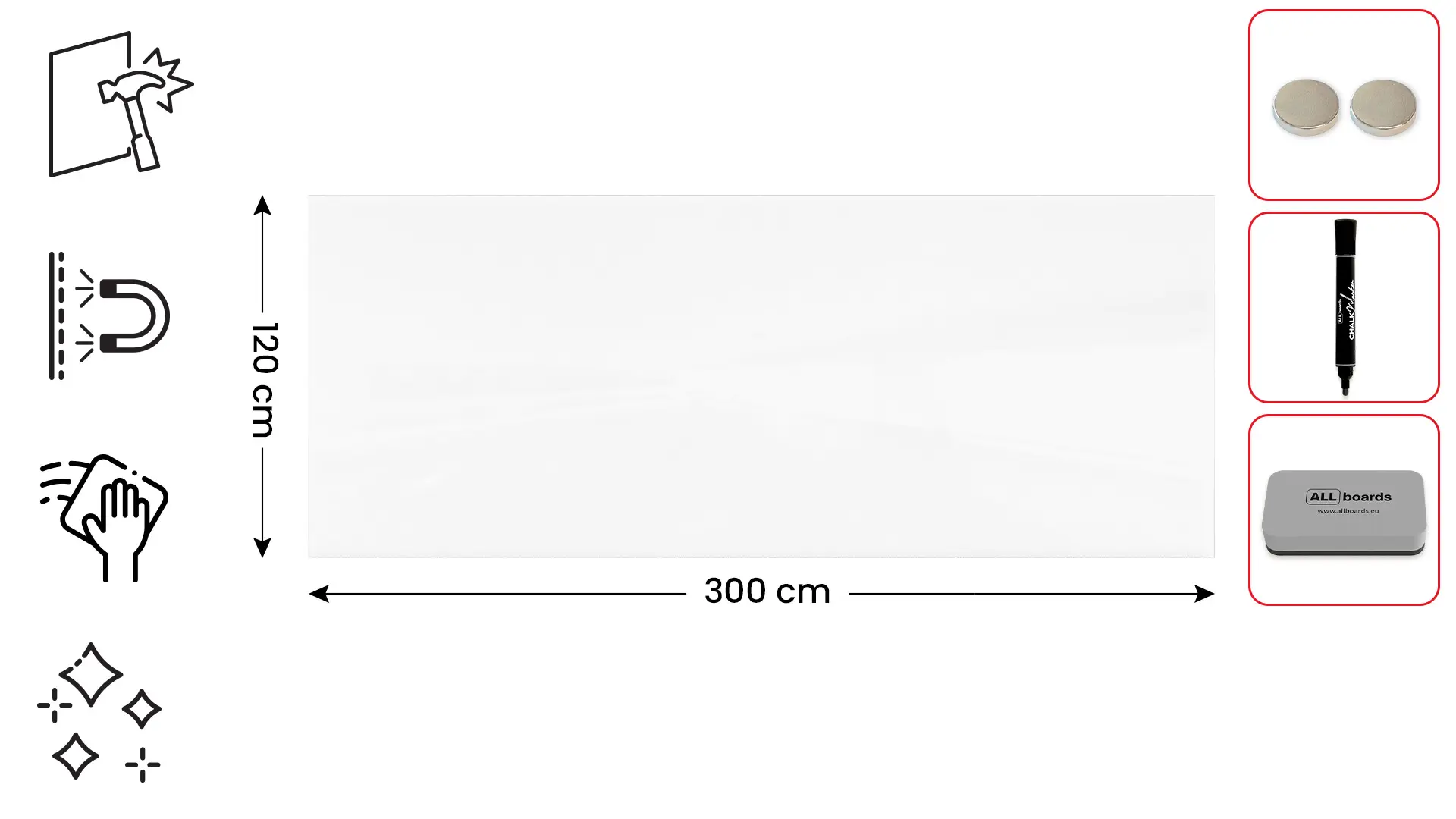 Magnetic glass board 300x120 cm PREMIUM SUPERWHITE (super white) + with Bonus Accessories - Image 2