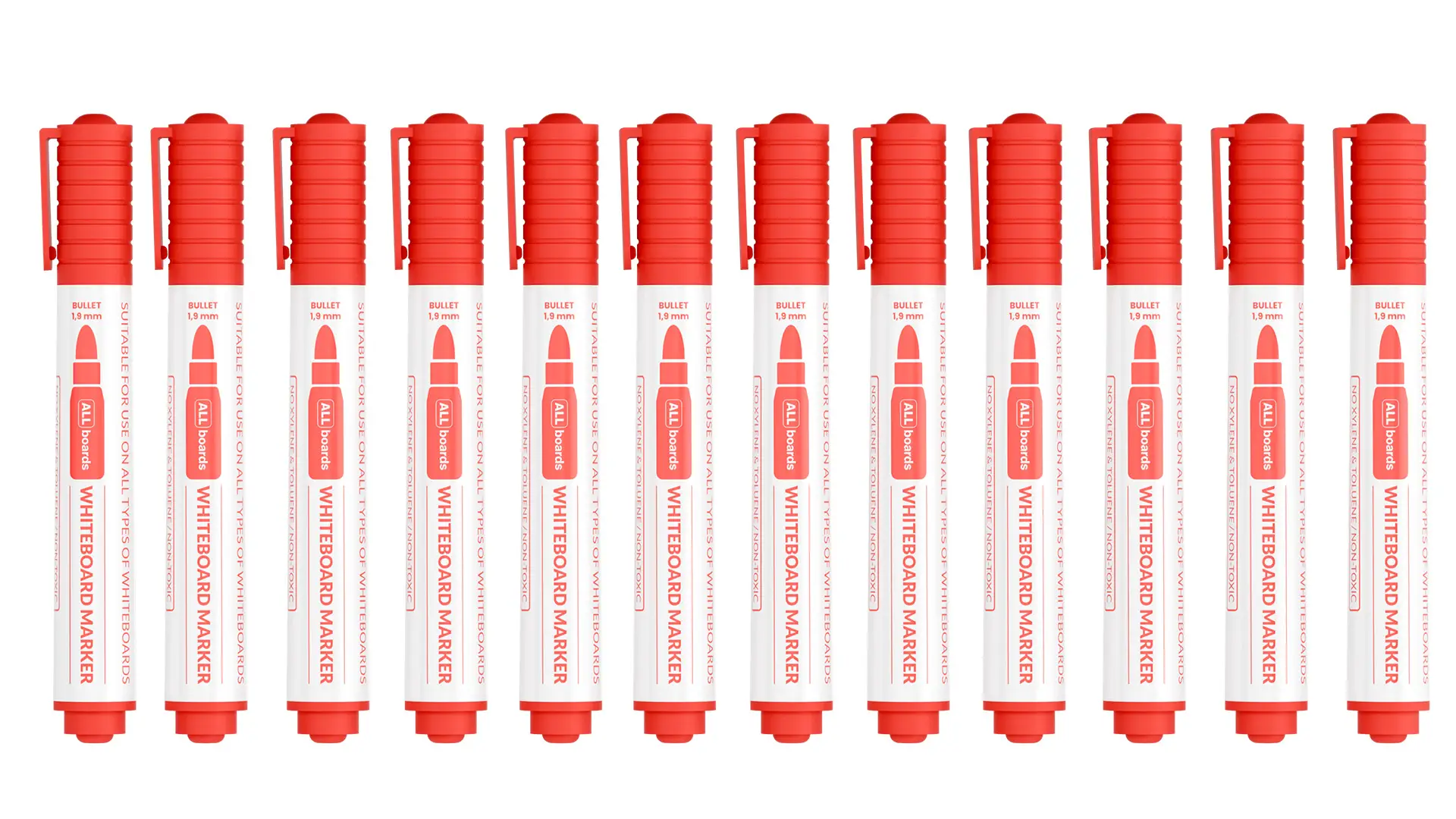 ALLboards Dry-wipe Whiteboard Marker Set - Red (12 pcs)