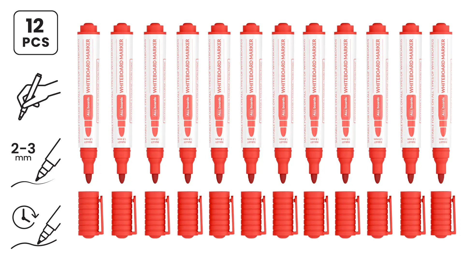 ALLboards Dry-wipe Whiteboard Marker Set - Red (12 pcs) - Image 2