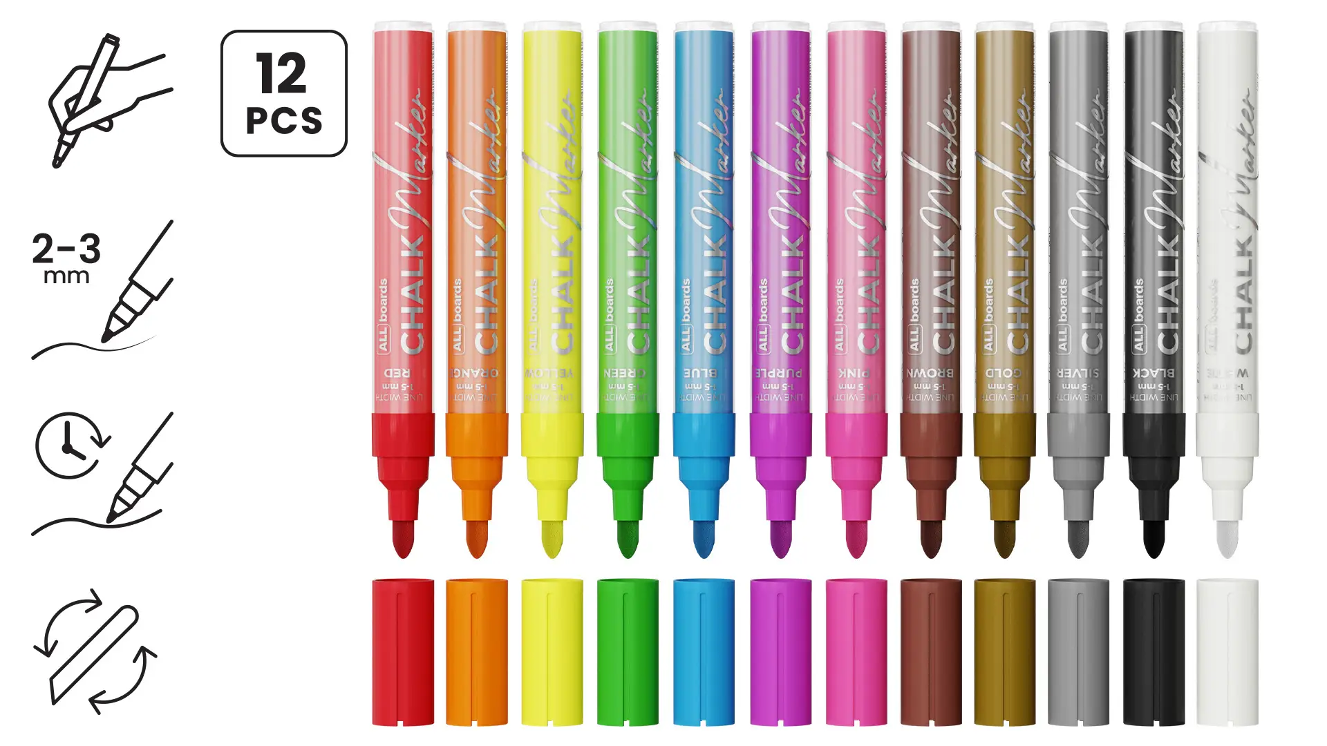 ALLboards Chalk Marker Set – 12 Assorted Colours - Image 2
