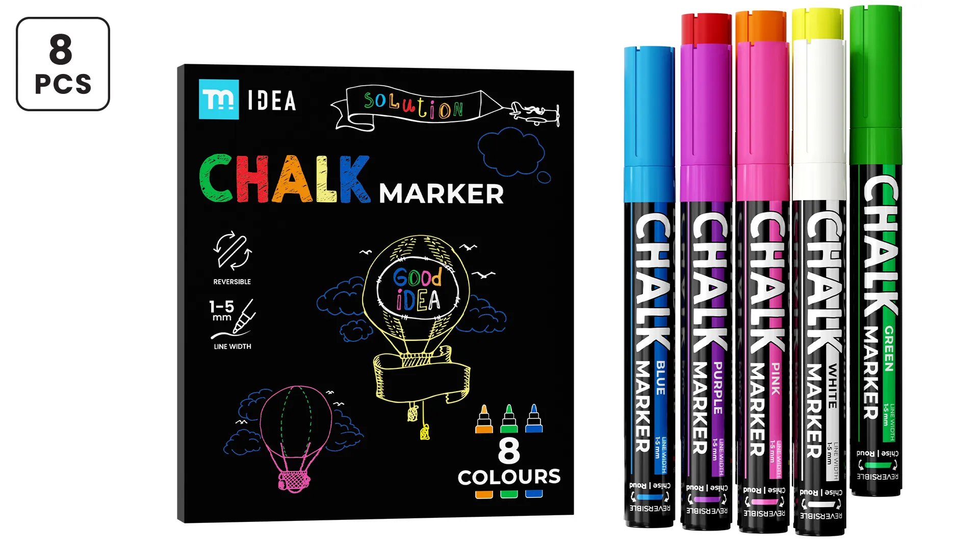 TM IDEA Chalk Marker Set – 8 Assorted Colours