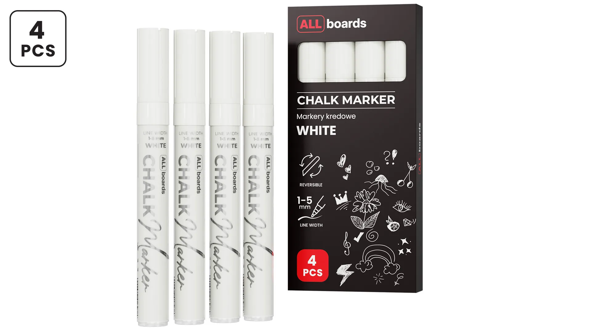 ALLboards Chalk Marker Set - 4 pcs, White
