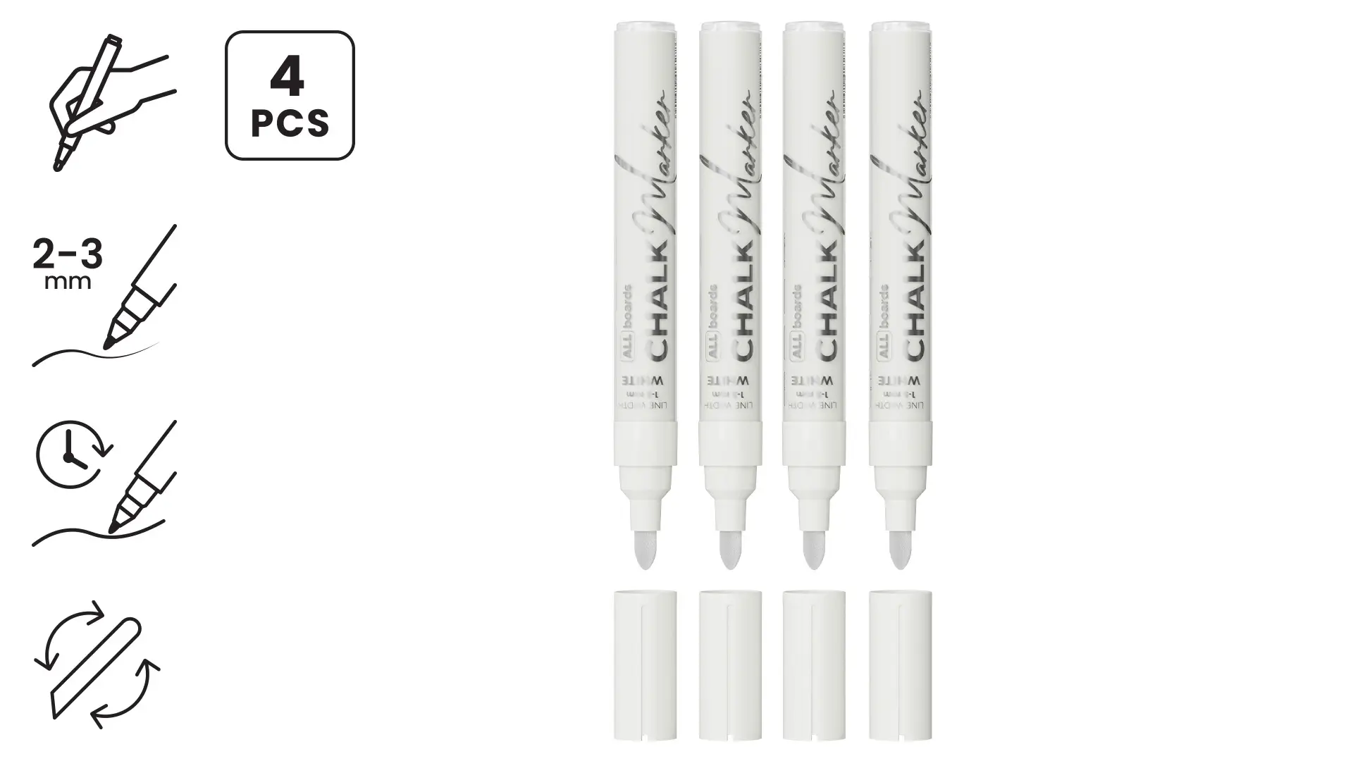 ALLboards Chalk Marker Set - 4 pcs, White - Image 2