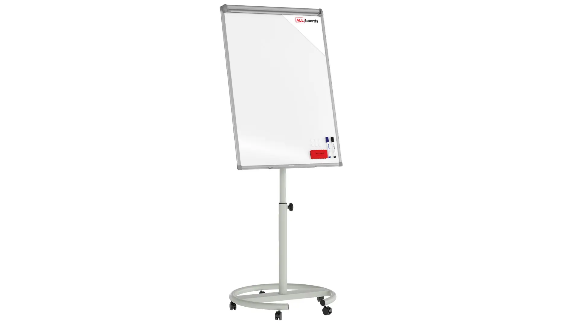 Mobile magnetic dry wipe flipchart 100x70 cm - silver + FREE ACCESSORIES