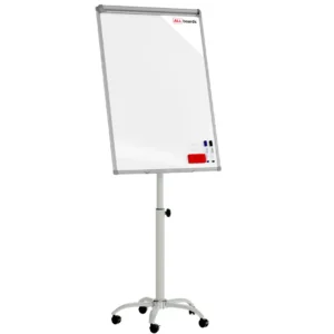 Mobile magnetic dry wipe flipchart on wheels 100x70 cm - silver + FREE ACCESSORIES