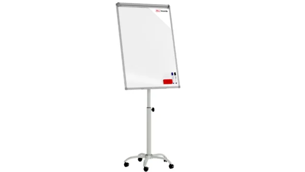 Mobile magnetic dry wipe flipchart on wheels 100x70 cm - silver + FREE ACCESSORIES