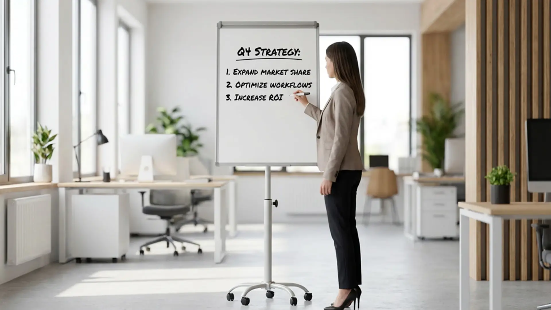 Mobile magnetic dry wipe flipchart on wheels 100x70 cm - silver + FREE ACCESSORIES - Image 3