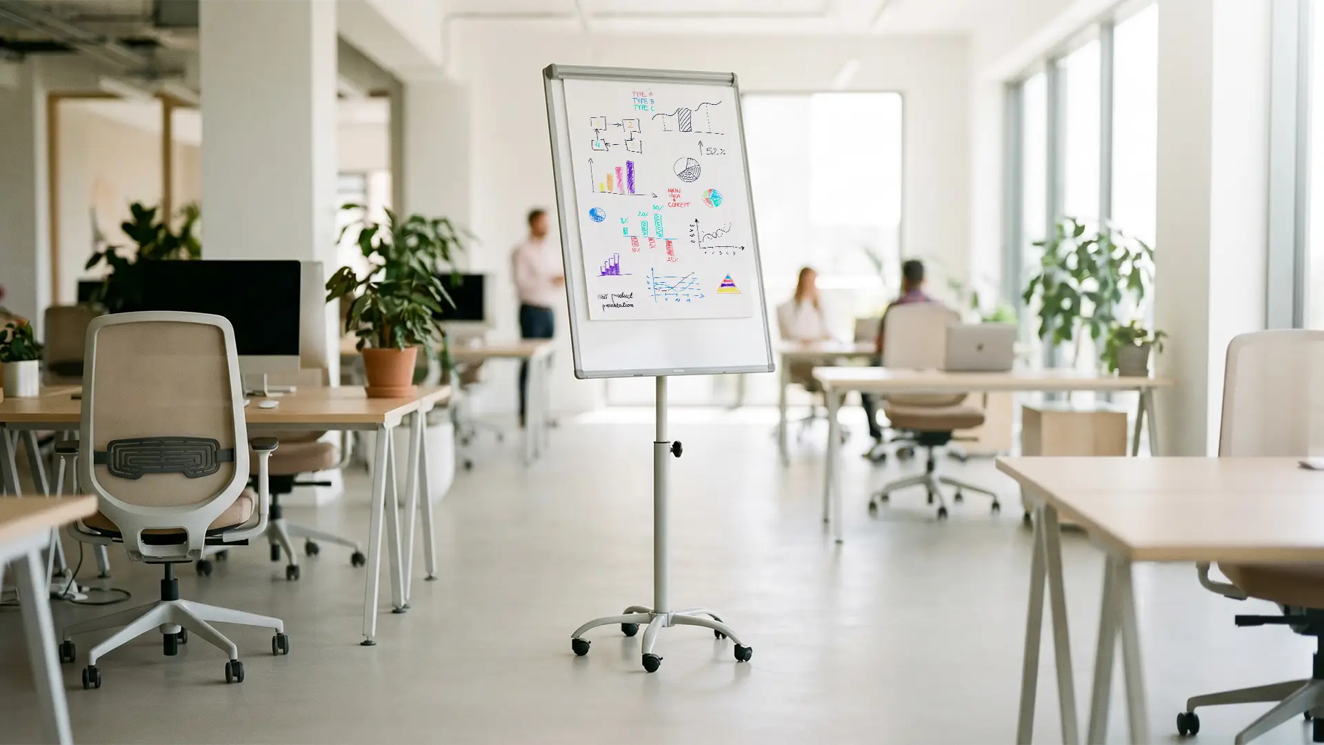 Mobile magnetic dry wipe flipchart on wheels 100x70 cm - silver + FREE ACCESSORIES - Image 4