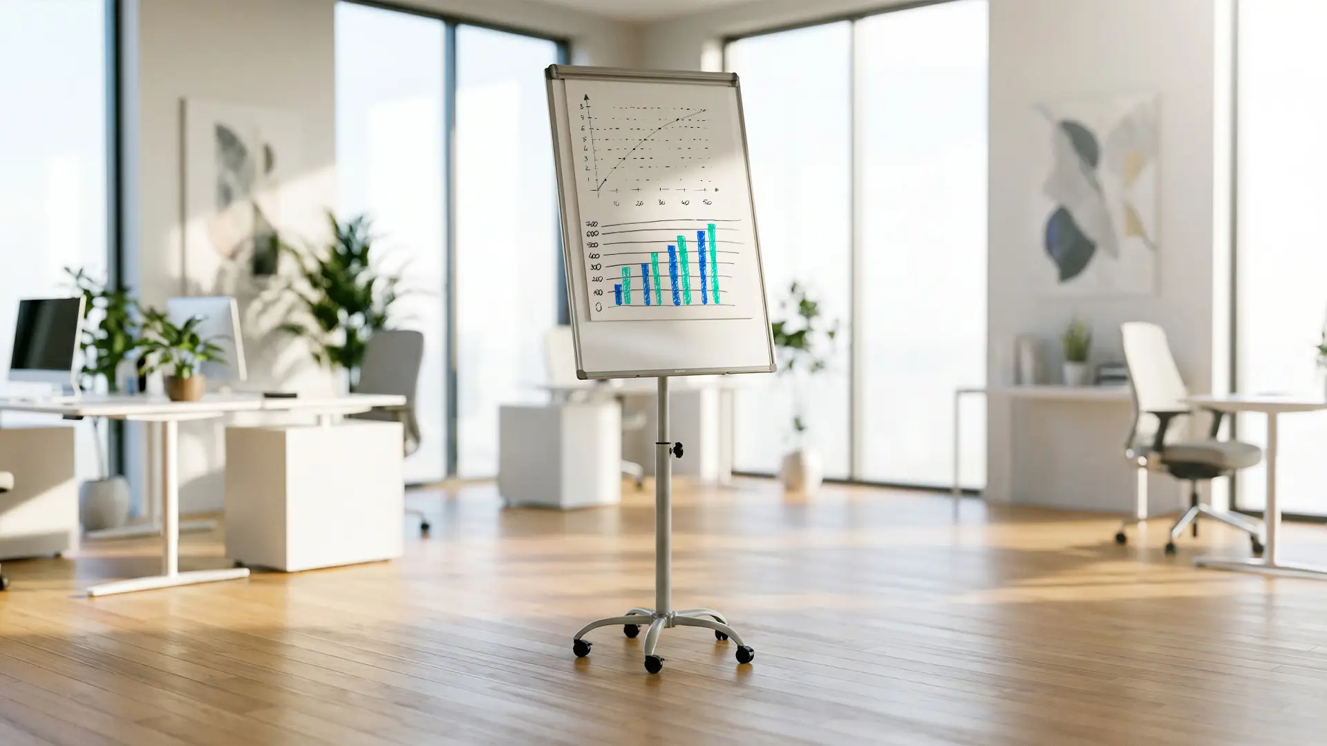 Mobile magnetic dry wipe flipchart on wheels 100x70 cm - silver + FREE ACCESSORIES - Image 9