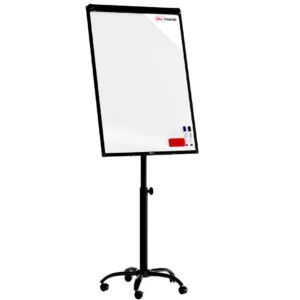 Mobile magnetic dry wipe flipchart on wheels 100x70 cm - black + FREE ACCESSORIES