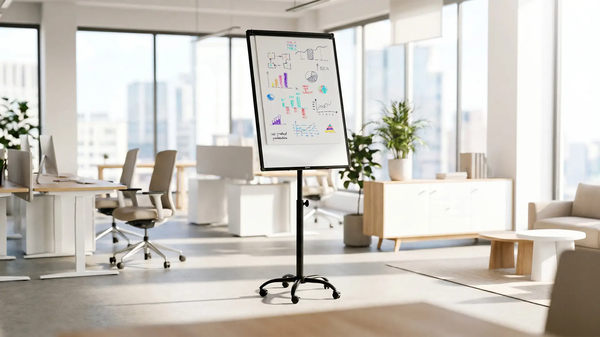 Mobile magnetic dry wipe flipchart on wheels 100x70 cm - black + FREE ACCESSORIES - Image 4