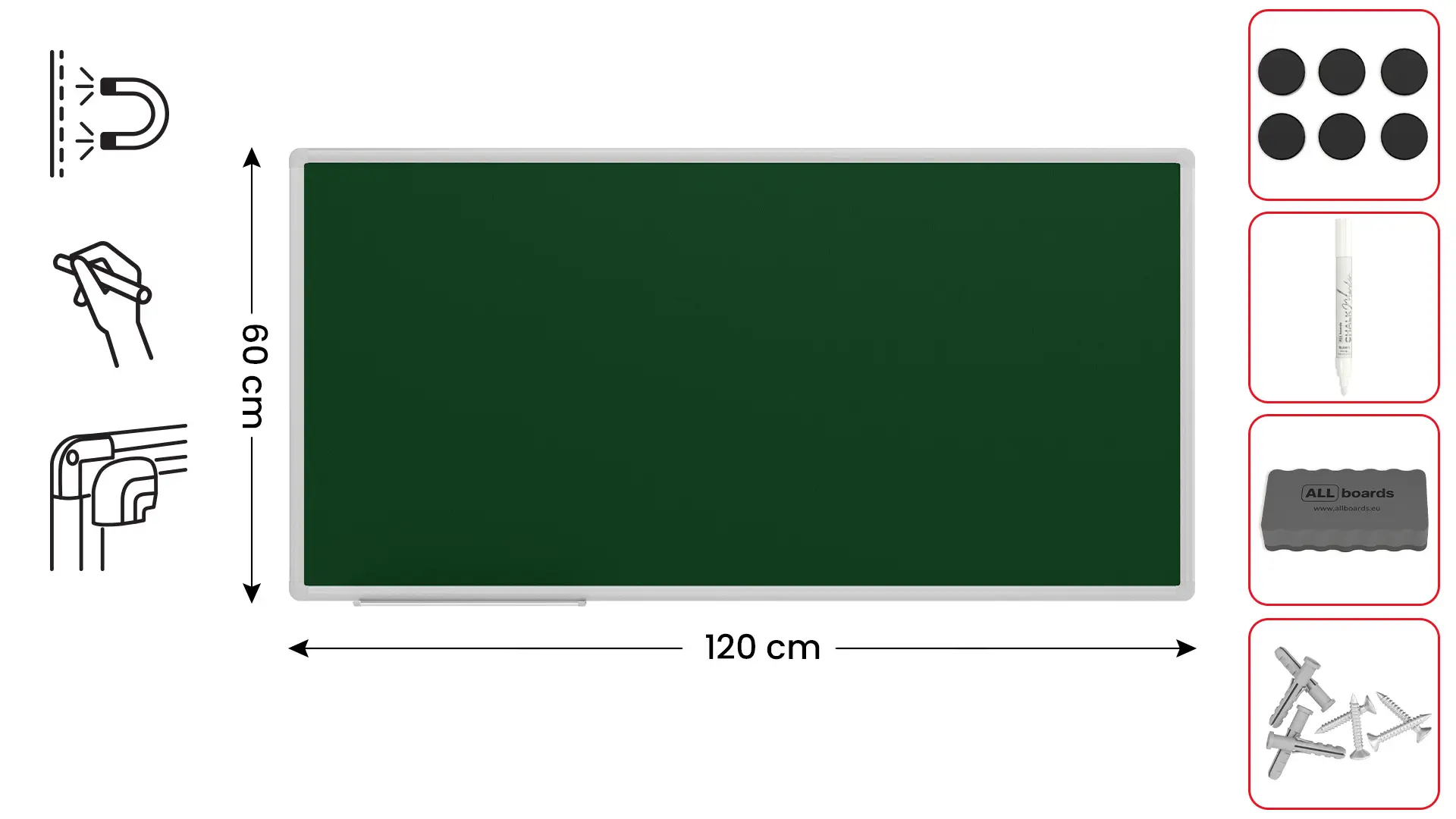 Green chalkboard magnetic surface aluminium frame 120x60 cm + FREE ACCESSORIES - Image 2