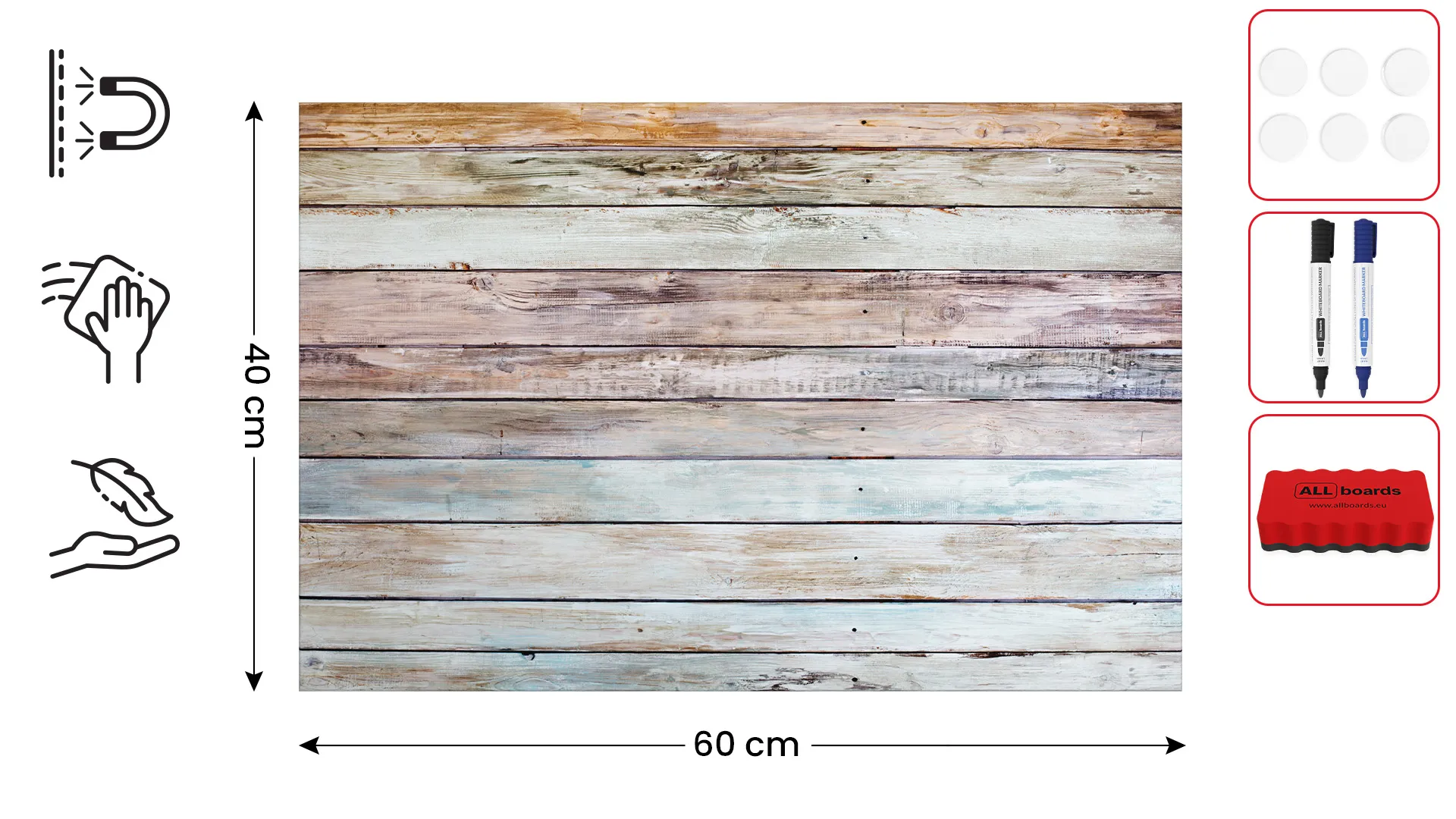 METALboards Magnetic Board, Pastel Wooden Planks 60x40 cm + FREE Accessories Set - Image 2