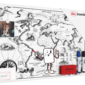 METALboards Magnetic Board, Retro World Map 60x40 cm + FREE Accessories Set