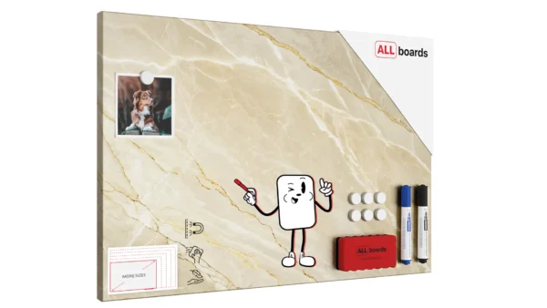 METALboards Magnetic Board, Beige Marble 60x40 cm + FREE Accessories Set