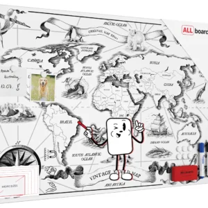 METALboards Magnetic Board, Retro World Map 90x60 cm + FREE Accessories Set