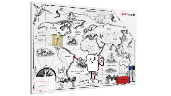 METALboards Magnetic Board, Retro World Map 90x60 cm + FREE Accessories Set