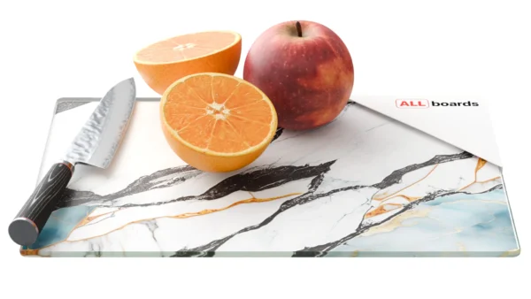 Glass chopping board – MARBLE BLUE & GOLD 30×20 cm