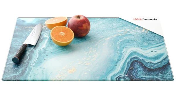 Glass chopping board – BLUE & GOLD 50×40 cm