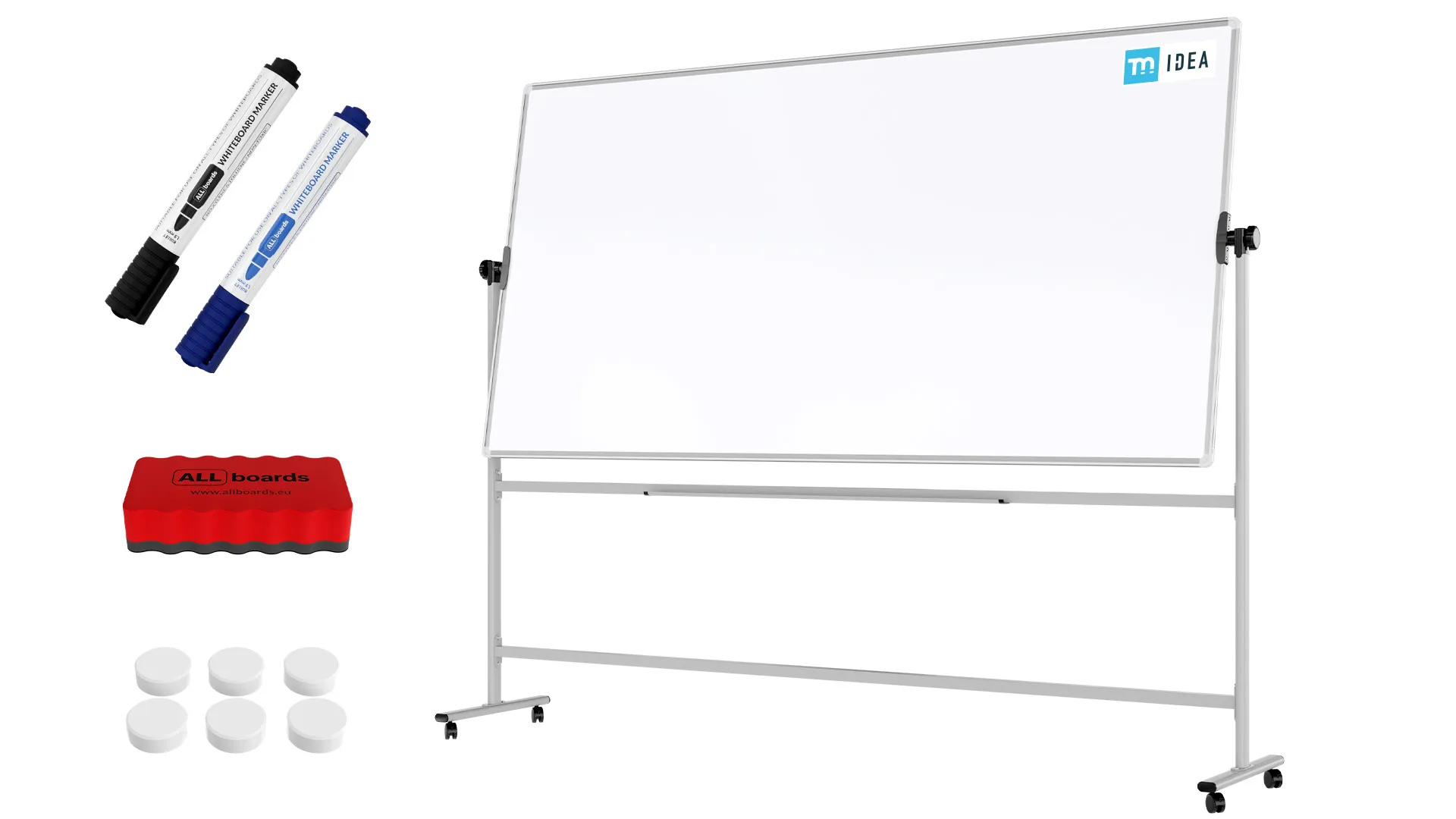 TM Idea Mobile Whiteboard – Double-Sided, Rotating, Magnetic, Dry-Wipe – 240x120 cm - FLEX Series