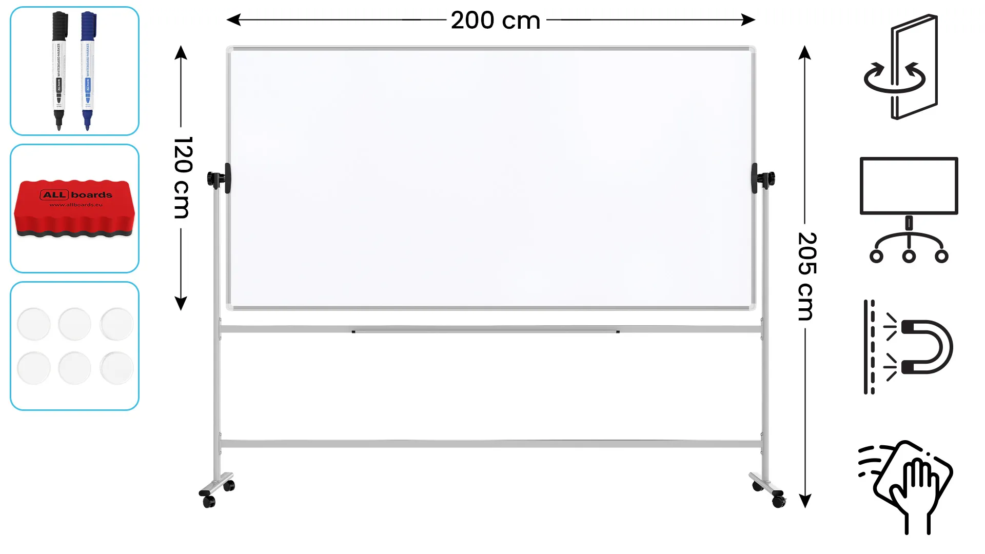 TM Idea Mobile Whiteboard – Double-Sided, Rotating, Magnetic, Dry-Wipe – 240x120 cm - FLEX Series - Image 2