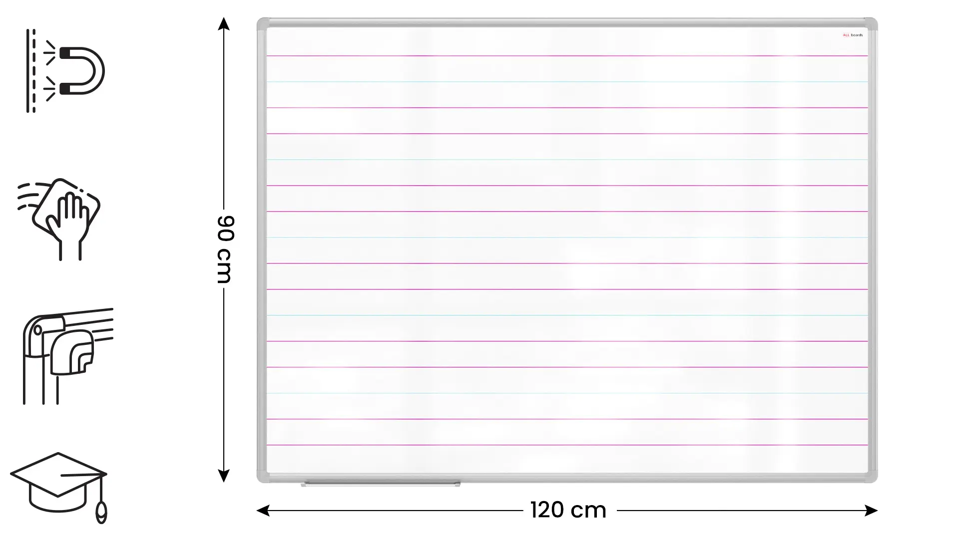 Magnetic Dry Wipe Whiteboard 120 × 90 cm with Handwriting Practice Print - Image 2