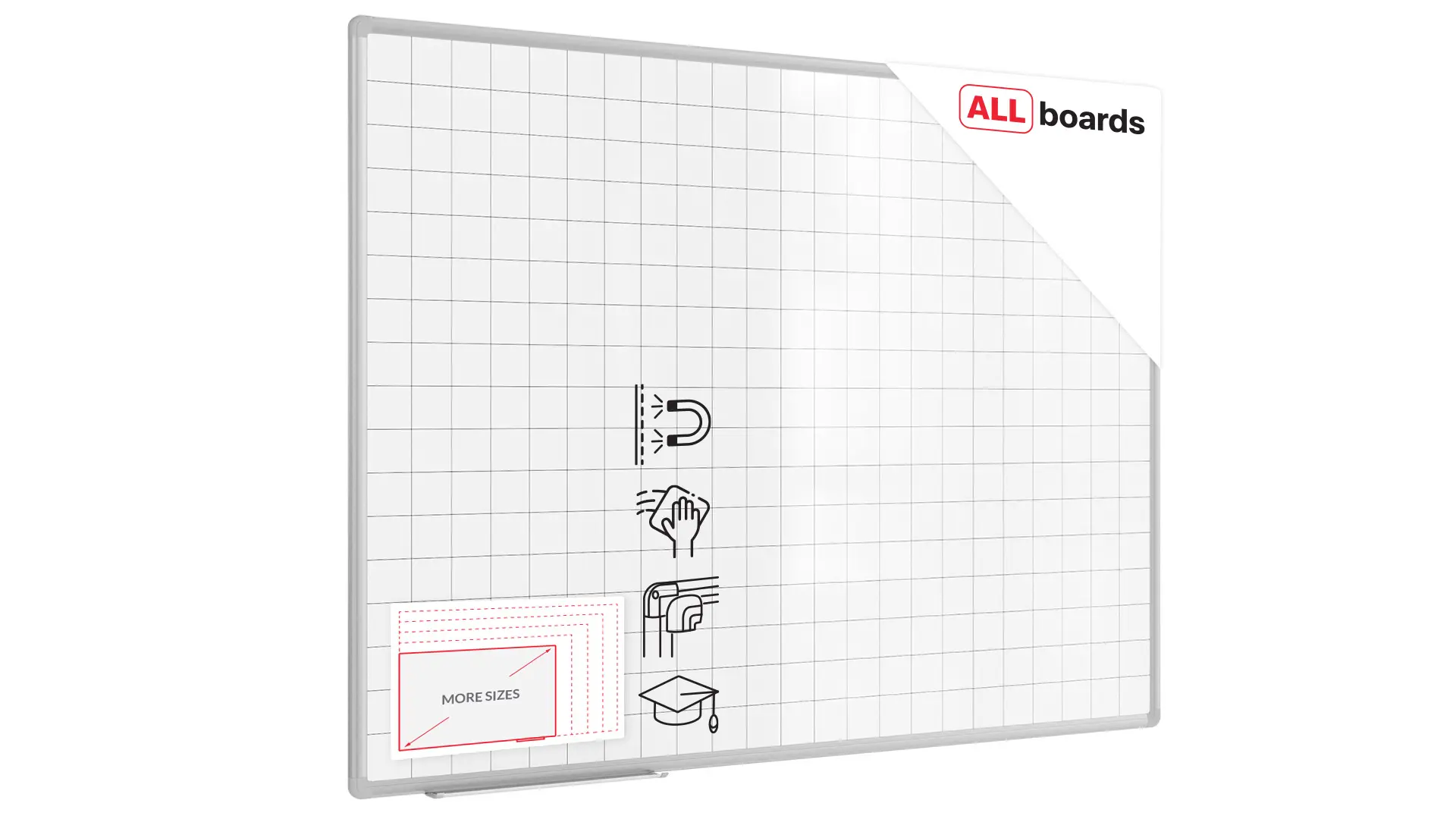 Magnetic Dry Wipe Whiteboard 120 × 90 cm with Grid Print