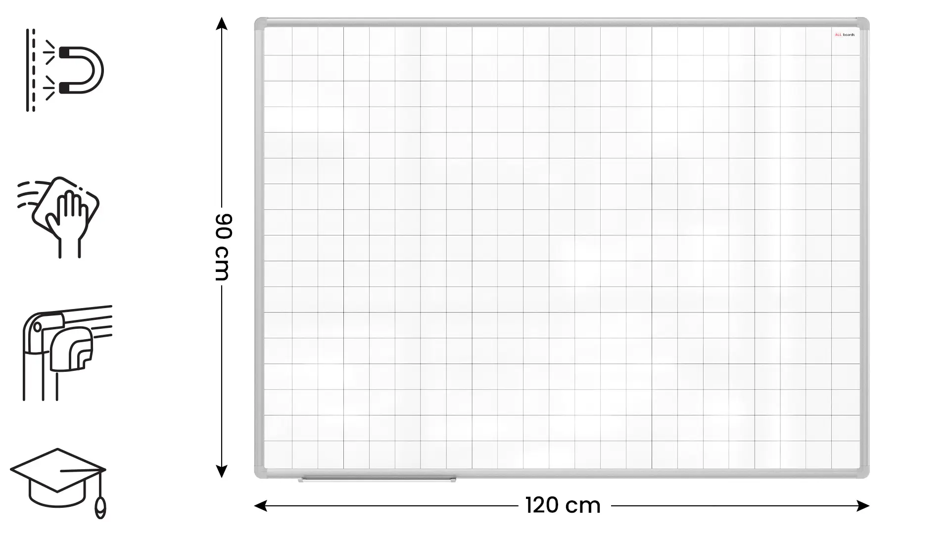 Magnetic Dry Wipe Whiteboard 120 × 90 cm with Grid Print - Image 2