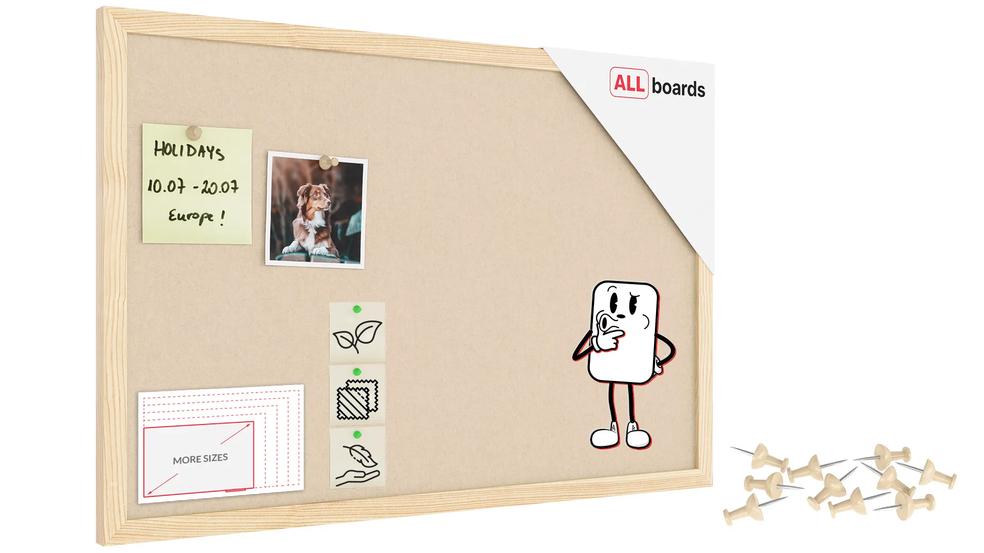 Camel Brown Felt Noticeboard 60 x 40 cm with Lacquered Wooden Frame