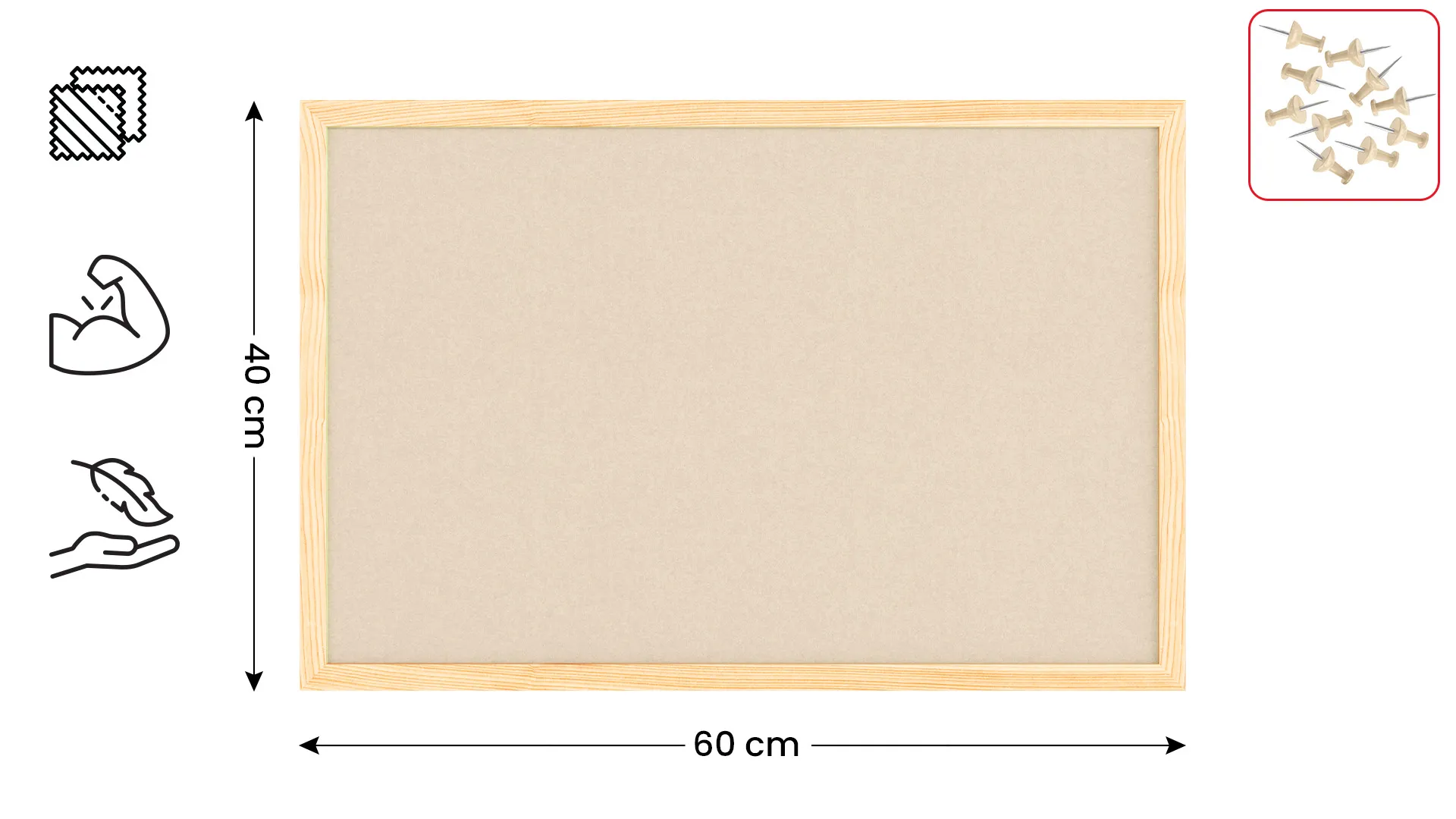 Camel Brown Felt Noticeboard 60 x 40 cm with Lacquered Wooden Frame - Image 2