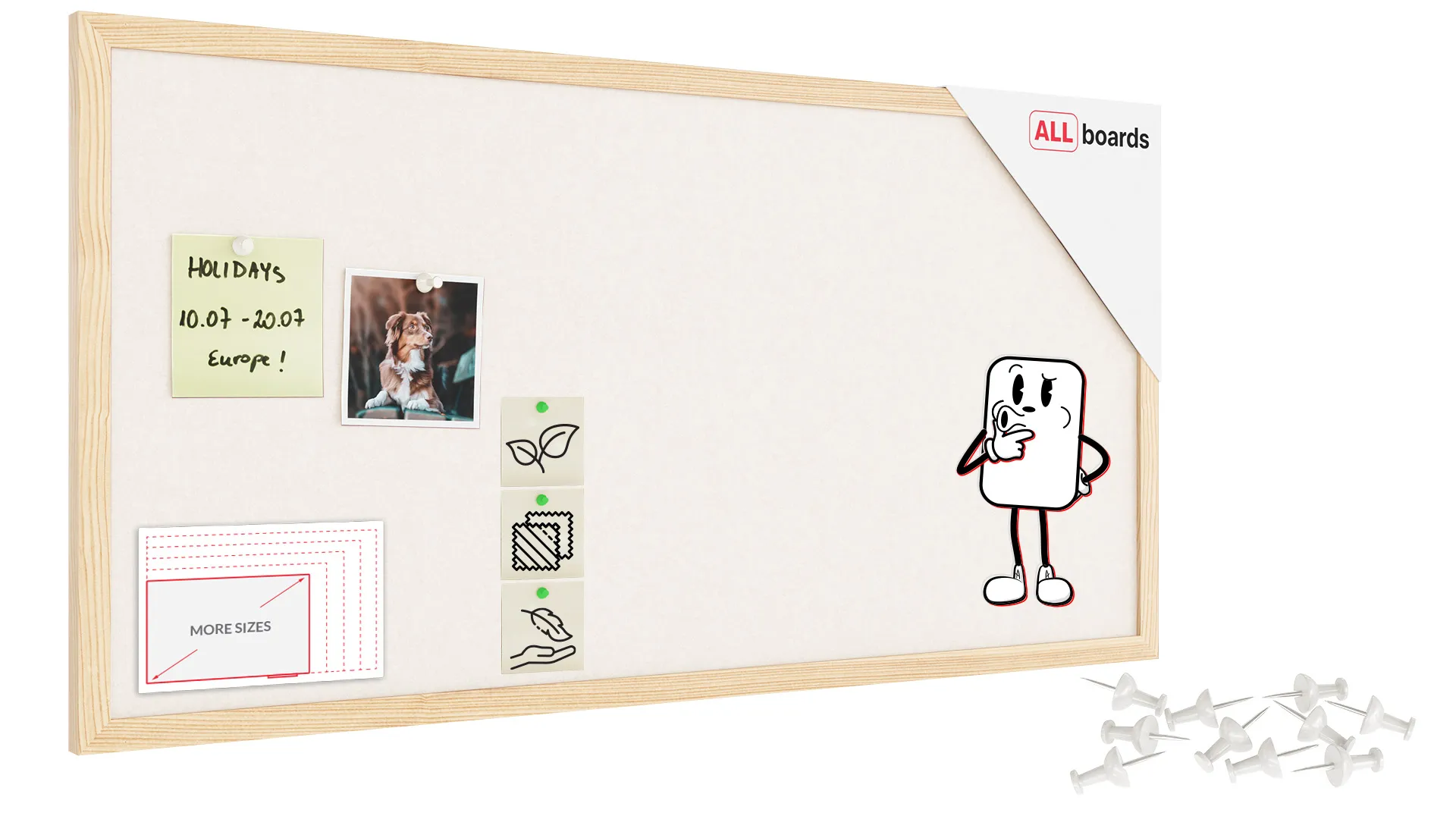 White Felt Noticeboard 80 x 40 cm with Lacquered Wooden Frame